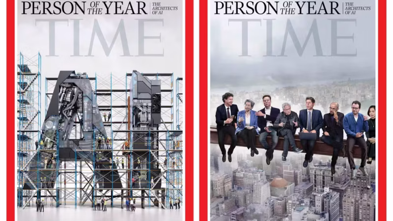 Com imagem de Musk, Zuckerberg e CEOs de big techs, revista Time escolhe ‘arquitetos da IA’ como pessoas do ano em 2025
